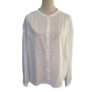 Gap Mandarin Collar Sz L Tall White Embroider Stars Button Up Shirt Coastal Boho